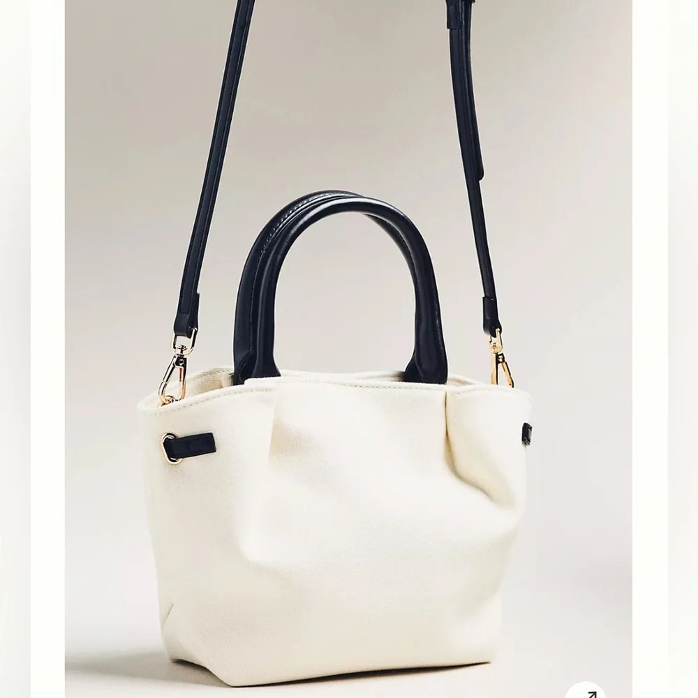 Anthropologie Mini Canvas Belted Tote White Handbag - Picture 3 of 3